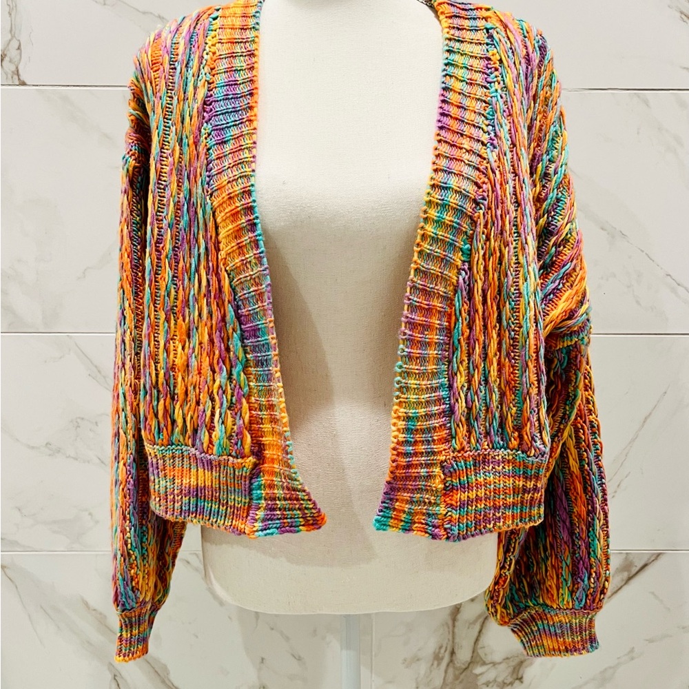 Blue Blush Vibrant Multicolor Open-Front Cardigan